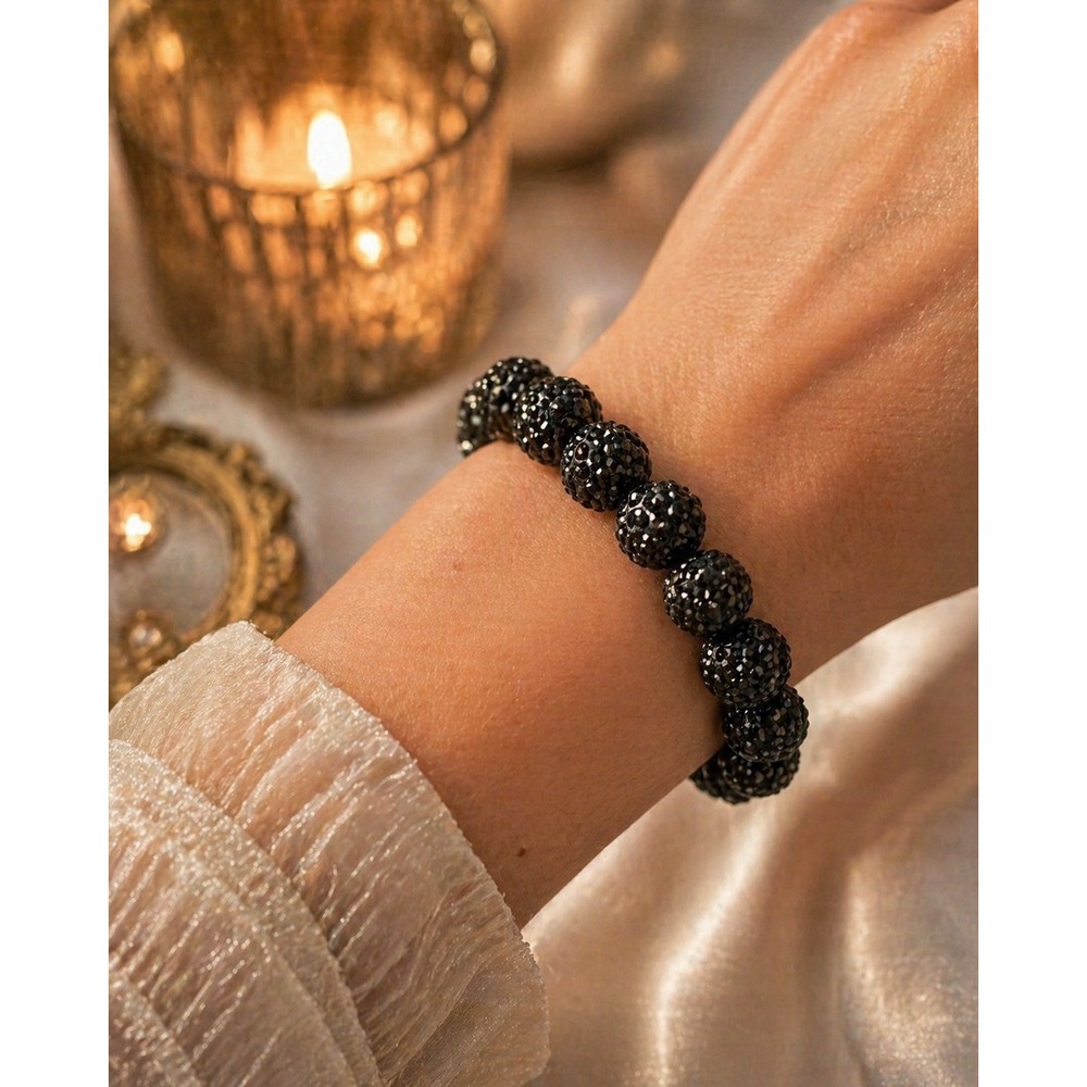 Stretch Bracelet Black Rhinestones Beads Y2K Vintage Chunky Statement Sparkle